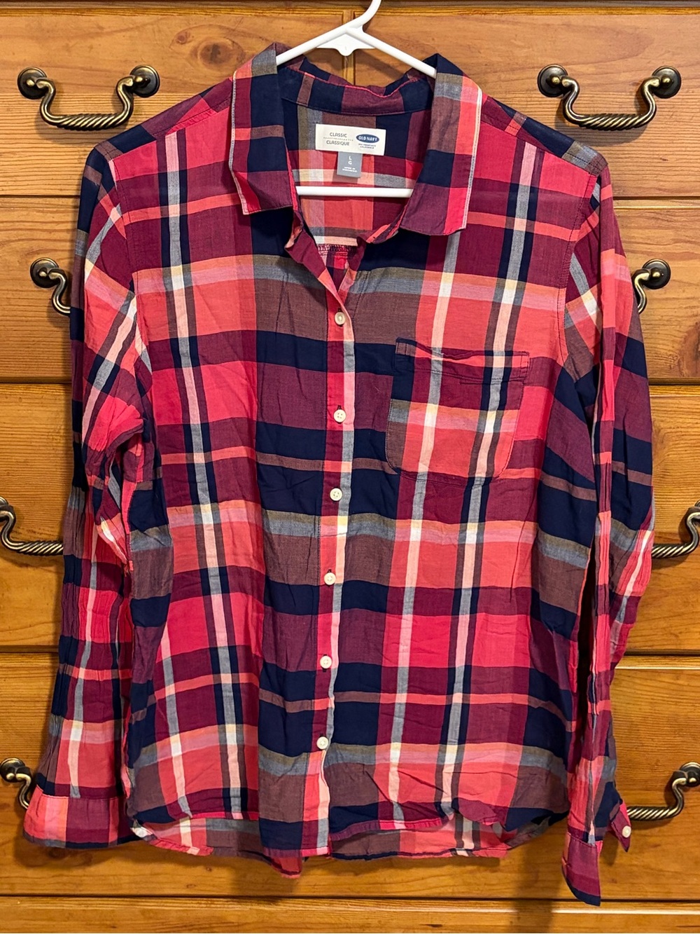 Old Navy Red and Navy Plaid Button-Down Shirt